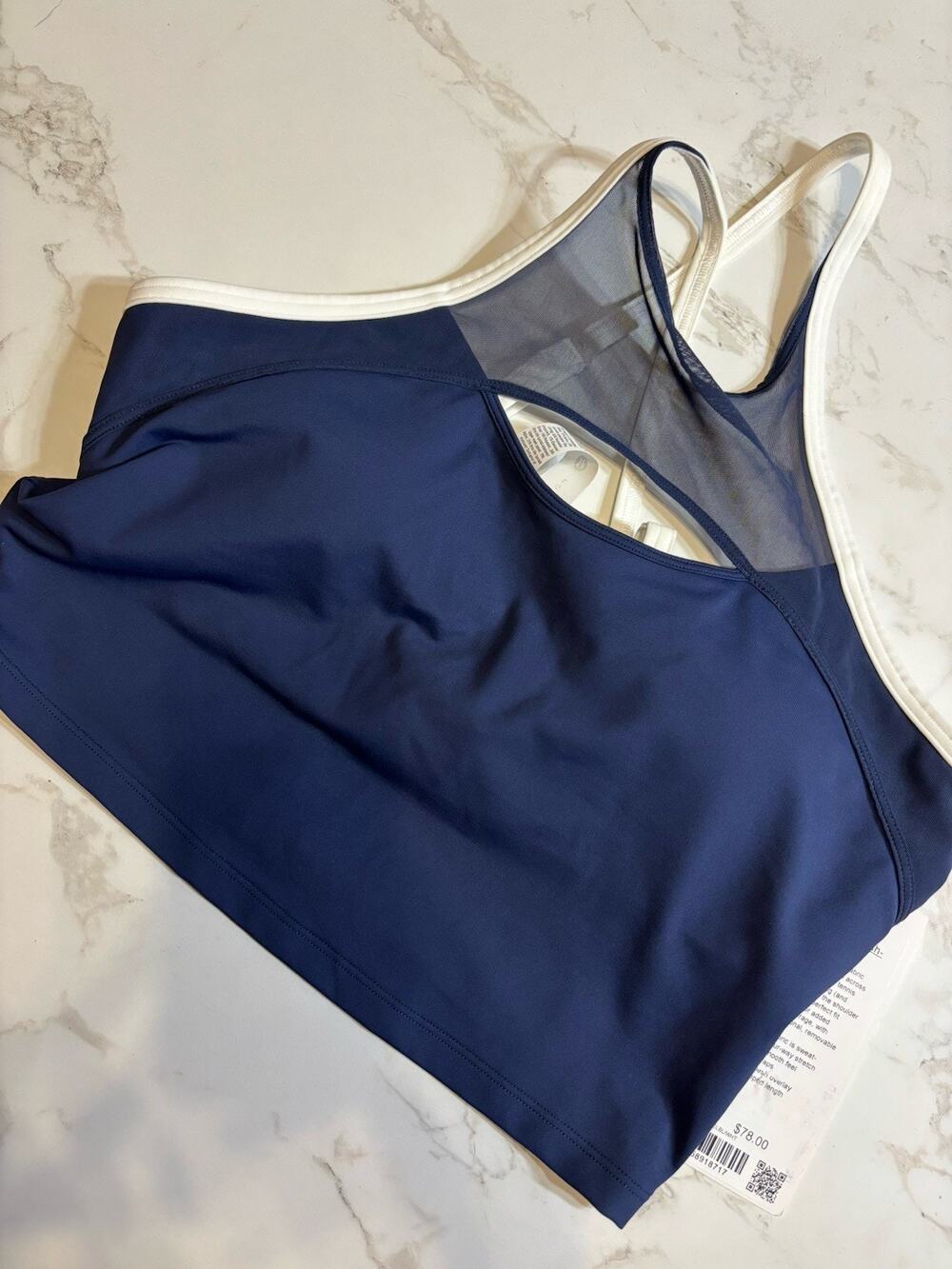 lululemon Ace Advantage Mesh-Panel Tennis Tank Navy/White L Sweat-Wicking